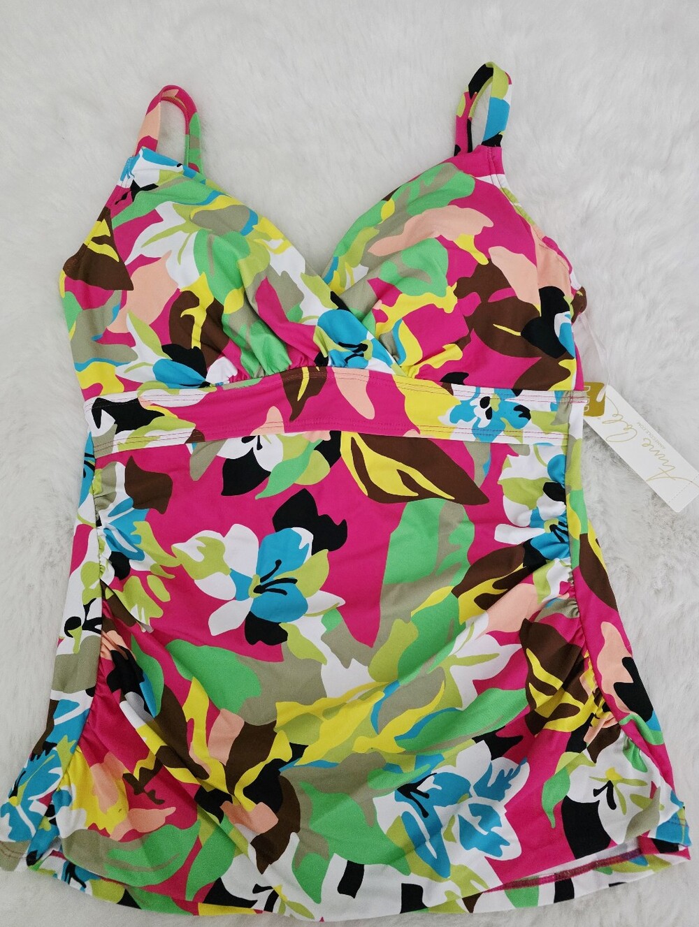 ANNE COLE🎀 Twist Front Underwire Tankini Swim Top SIZE 32DD/34D - Picture 4 of 5